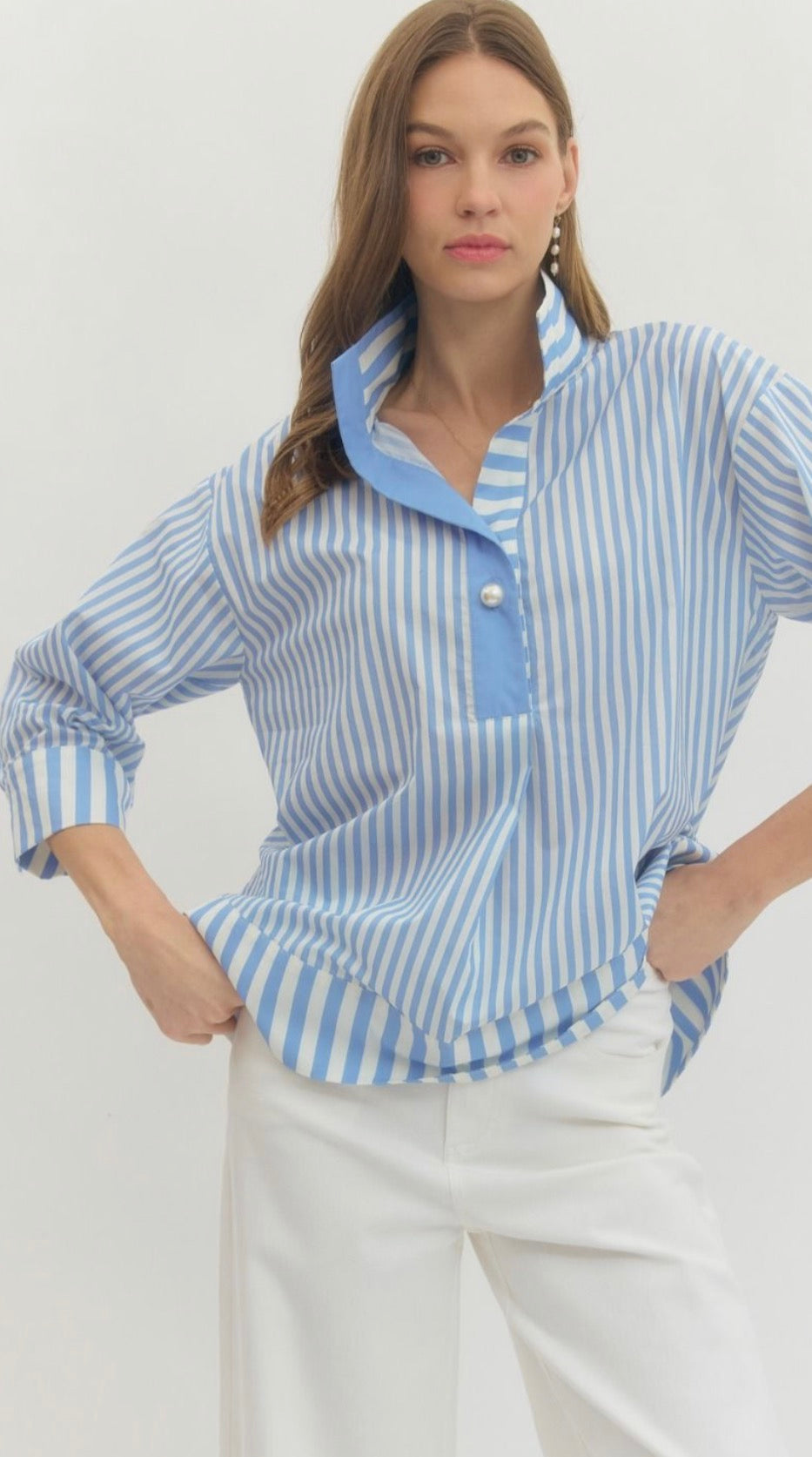 Blue And White Striped Pearl Shirt
