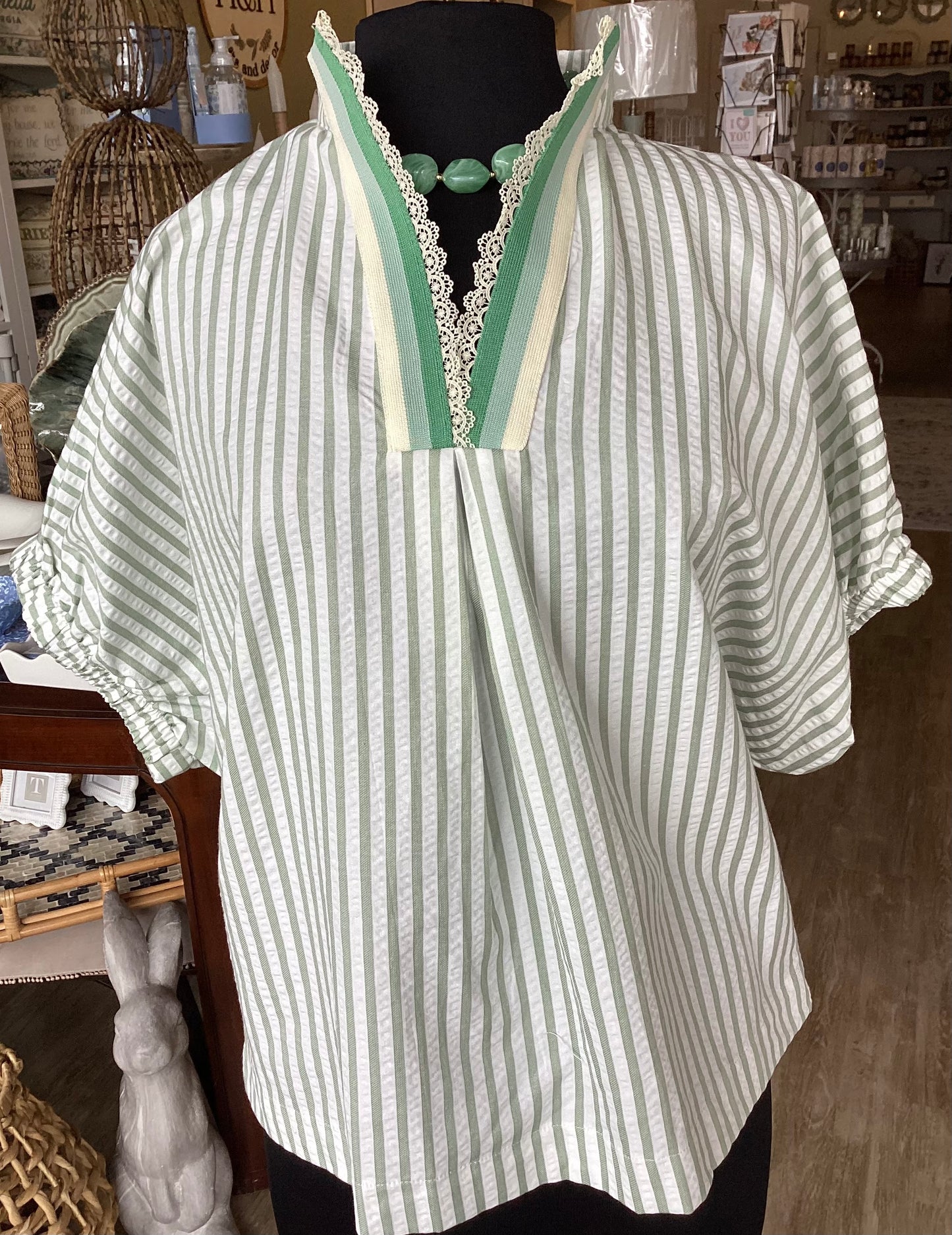 Umgee Green and White Striped Top