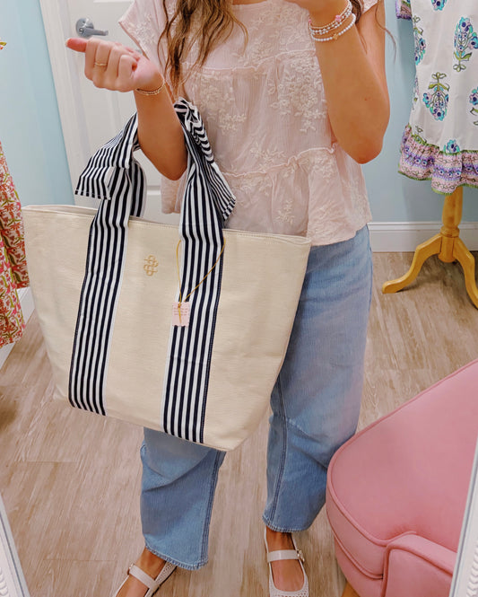 Navy Striped tote bag