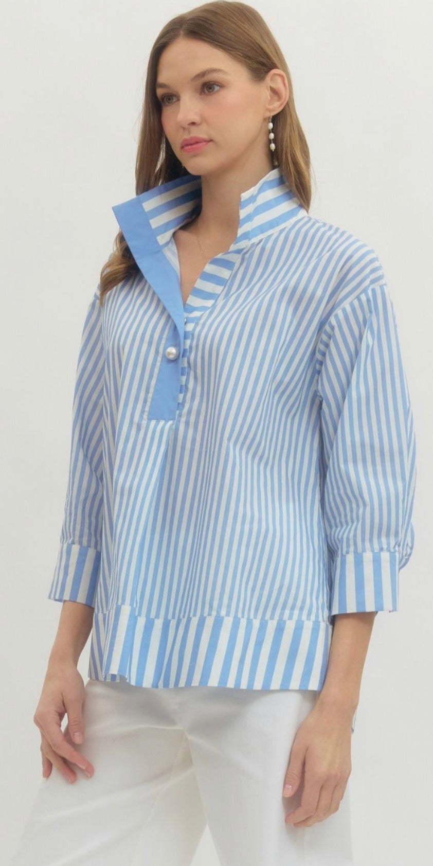 Blue And White Striped Pearl Shirt