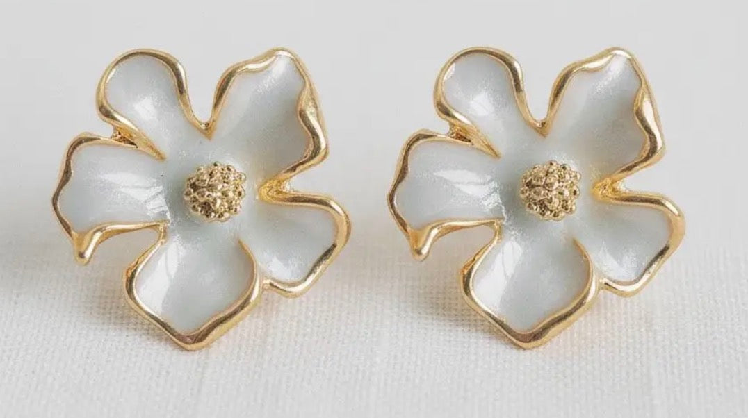 French Enamel Gardenia Earrings ￼