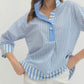 Blue And White Striped Pearl Shirt