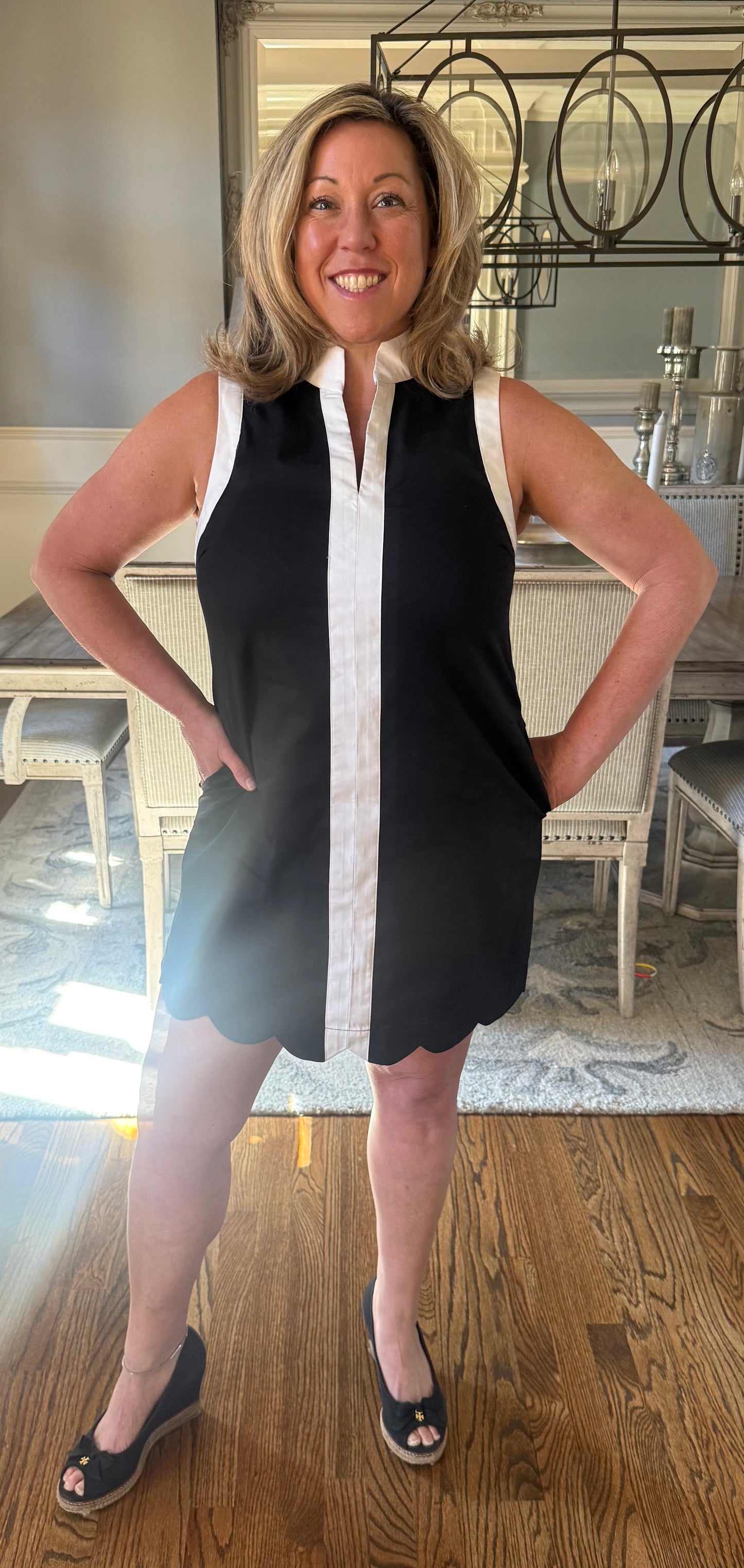 Black And White Scalloped Sleeveless Dress