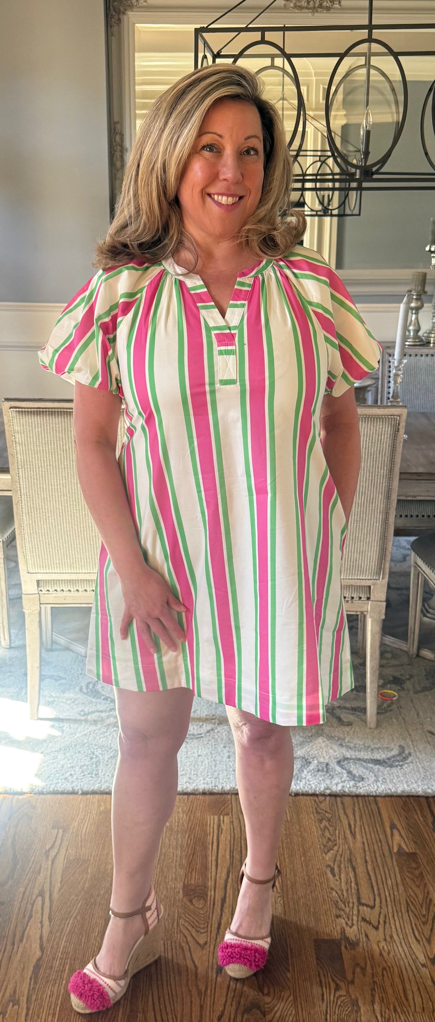 Fun Green And Pink Stripes Dress